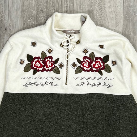 Tanjay Flowers Women's 1X Quarter Zip Fleece Sweater - Picture 2 of 9